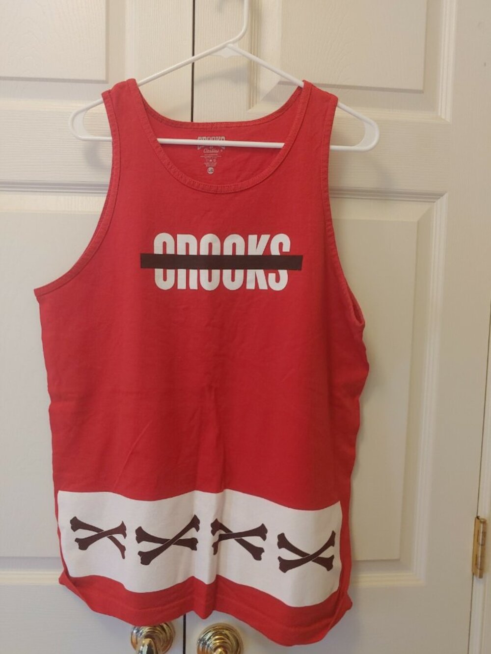 Men Crooks & And Castles Crossed Out Red Cross Bone Tank Top Muscle Shirt Size L